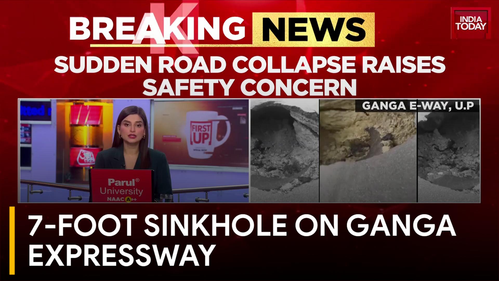 7-Foot Sinkhole On Ganga Expressway, Road Caves In As Rain Exposes Shoddy Work