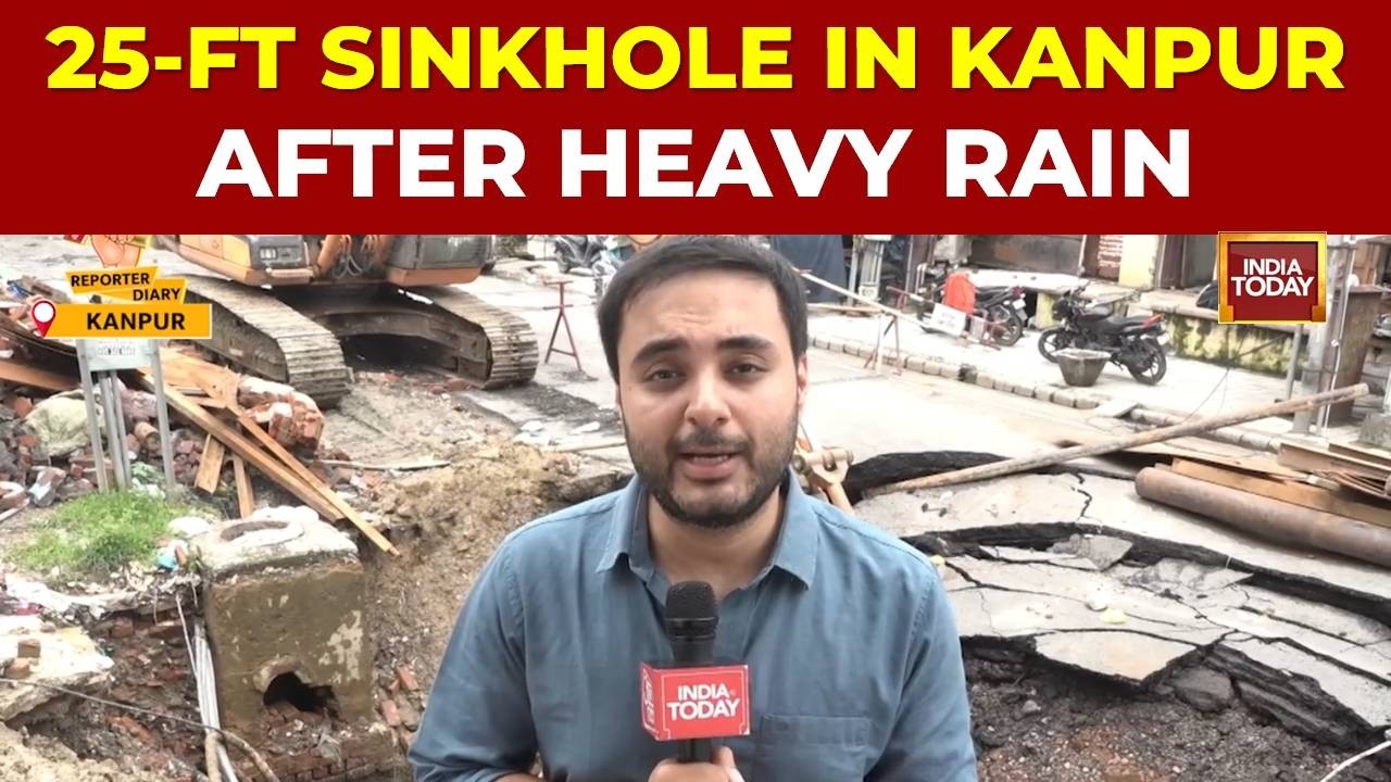 Kanpur Road Caves In After Heavy Rain, Commuters Stranded, Drainage Issues Exposed
